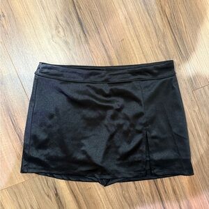 Blue Blush Black Satin Mini Skort with Side Slit